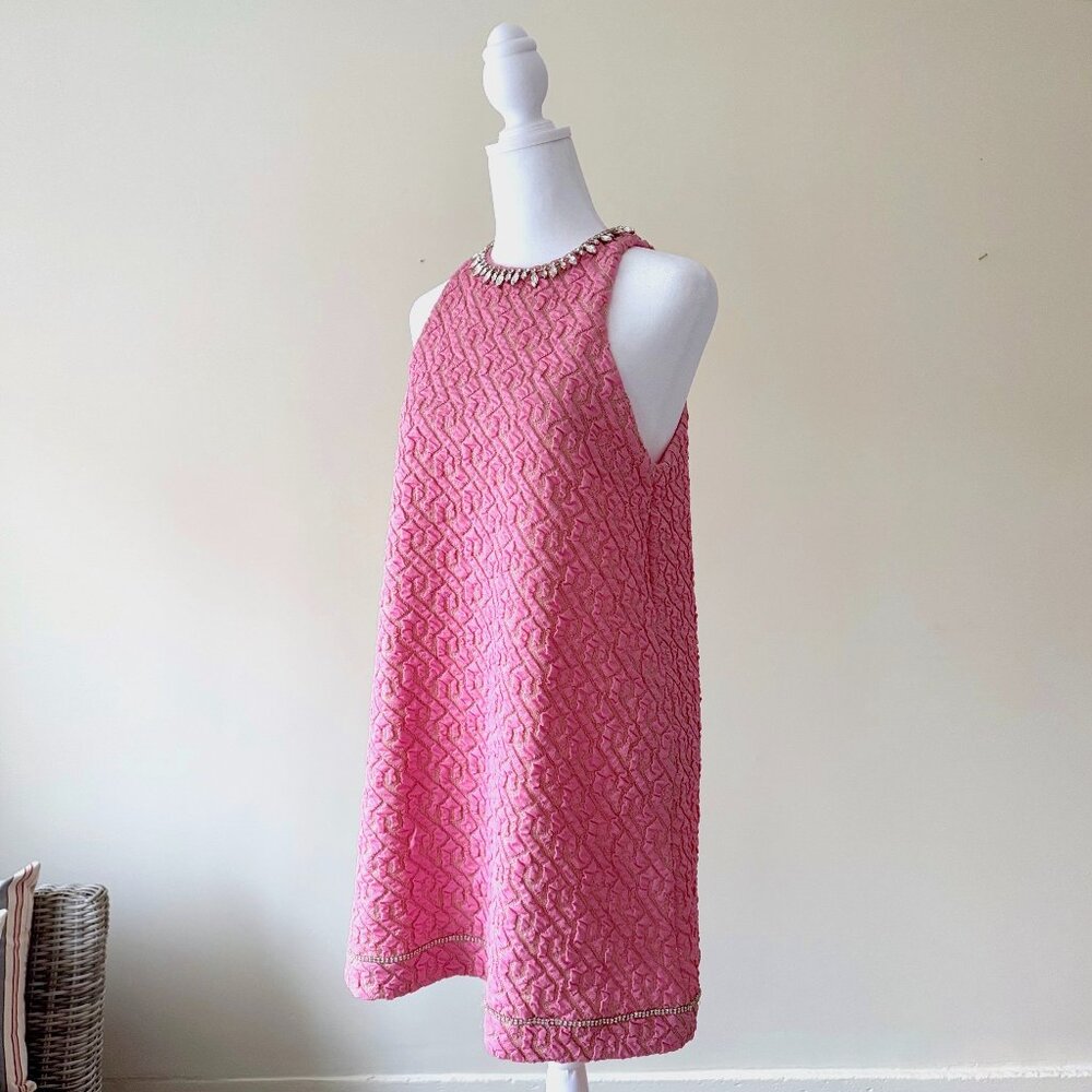 Zara Bubblegum Pink Metallic Textured Jeweled Sleeveless S Mini Dress! - Picture 2 of 8